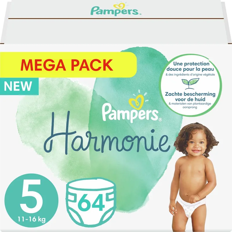 Harmonie luiers - Maat 5 - Mega Pack - 64 luiers de Pampers – photo produit