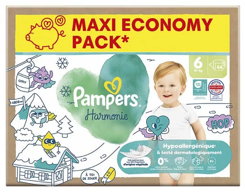 Harmonie Maat 6 Maxi Pack 64 Luiers (13 kg en +) de Pampers – photo produit