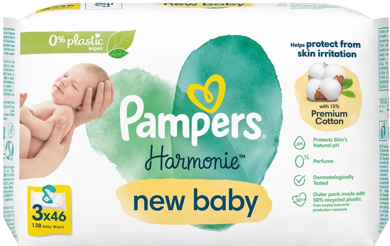Harmonie New Baby - Billendoekjes - 138 doekjes - 3 x 46 by Pampers – product photo
