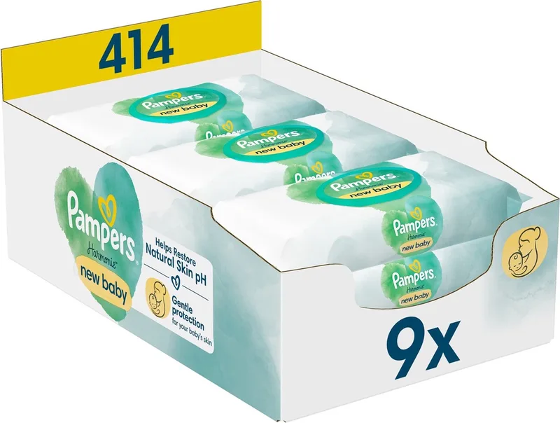 Harmonie New Baby - Billendoekjes - 414 doekjes - 9 x 46 de Pampers – photo produit