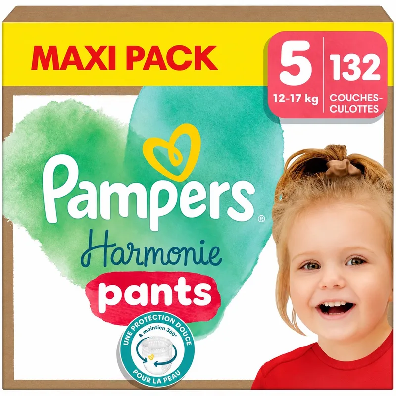 Harmonie Pants Maxi Pack Maat 5 – 132 Luierbroekjes – 12 tot 17 kg de Pampers – photo produit