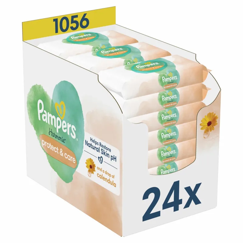 Harmonie Protect & Care Billendoekjes Calendula - 0% Plastic - 24 Verpakkingen = 1056 Babydoekjes de Pampers – photo produit