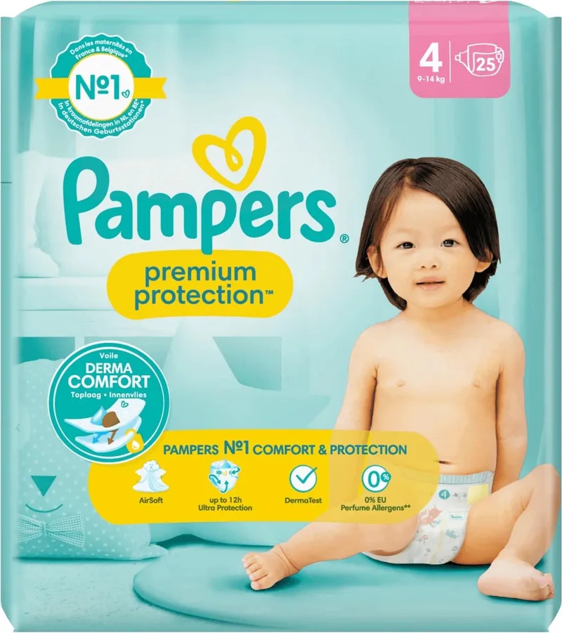 Luier Premium Protection Gr. 4 Maxi (9-14 kg), 25 Stuks de Pampers – photo produit