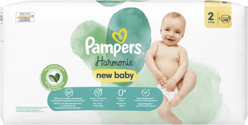 New Baby Harmonie 48 Luiers Maat 2 (4-8 kg) de Pampers – photo produit