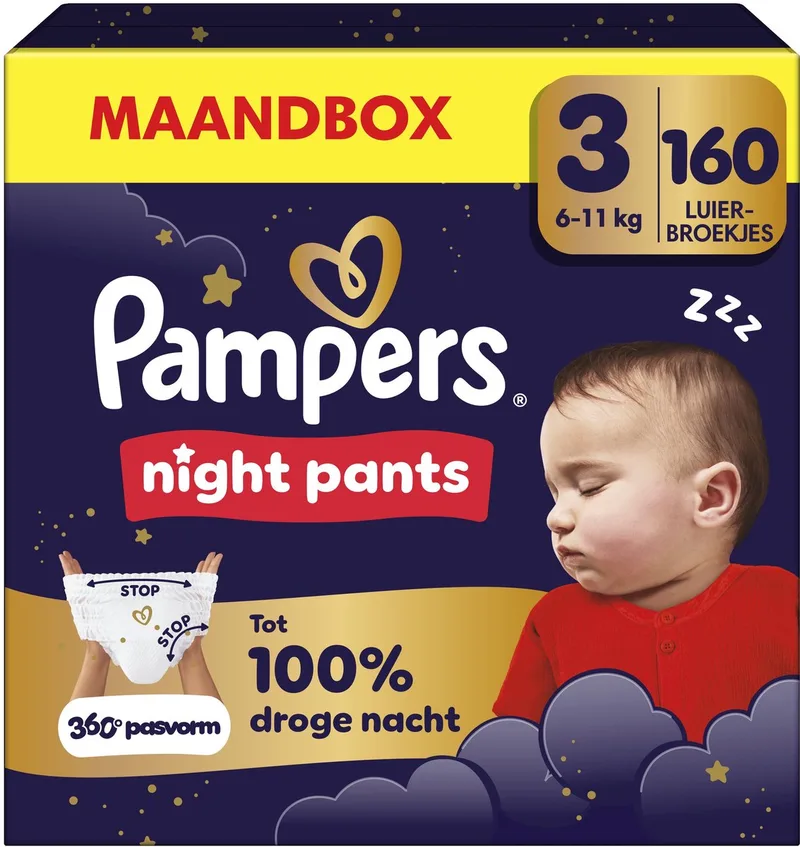 Night Pants Maat 3 - 160 Luierbroekjes - 6kg-11kg - Maandbox de Pampers – photo produit