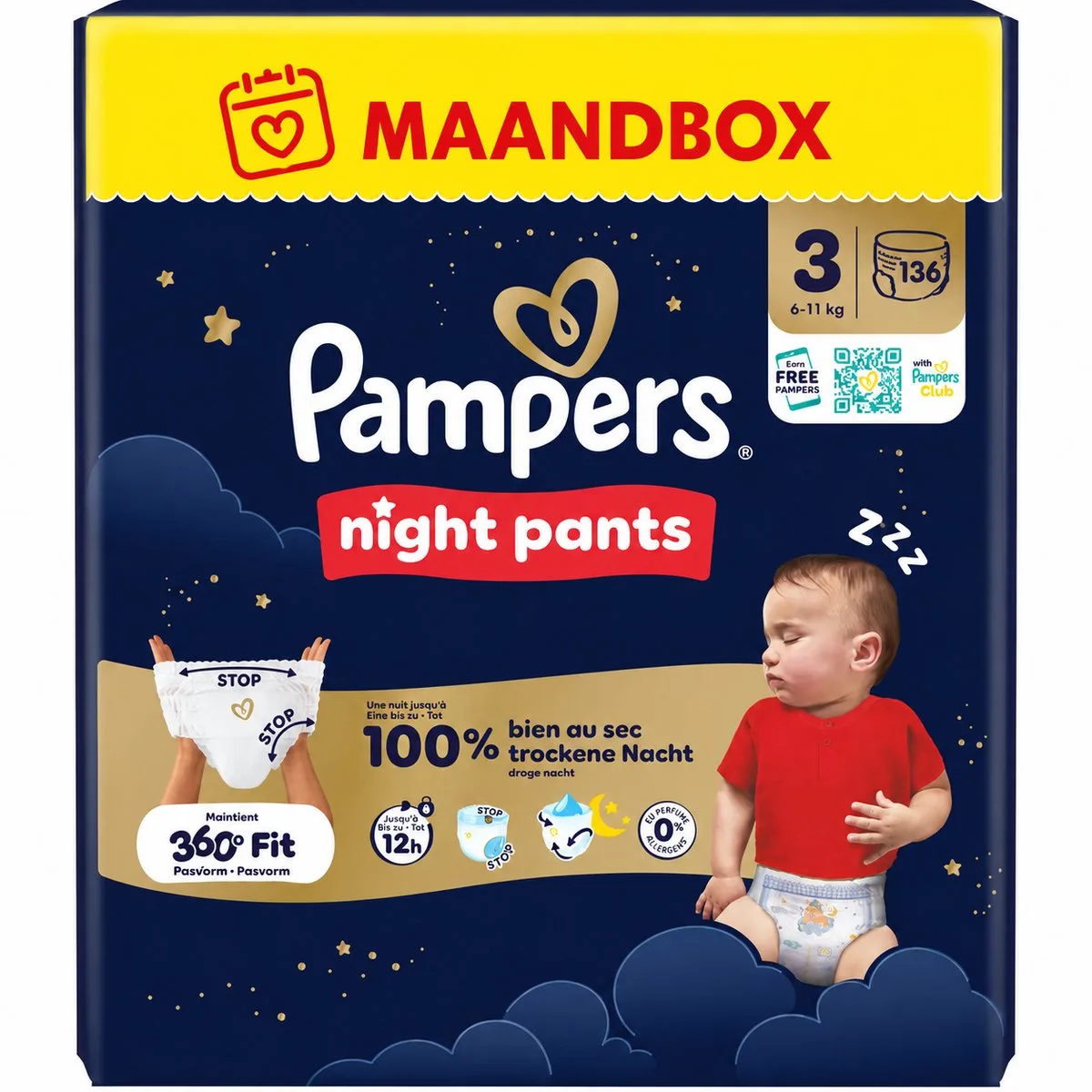Night Pants - Maat 3 - Maandbox - 136 stuks - 6/11 KG van Pampers – productfoto
