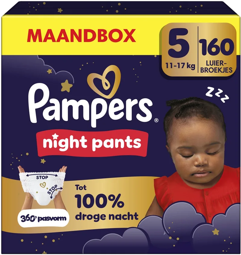 Night Pants Maat 5 - 160 luierbroekjes - 12kg-17kg - Maandbox de Pampers – photo produit
