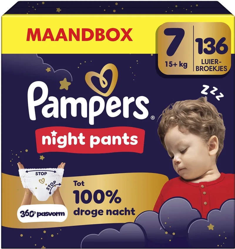Night Pants Maat 7 - 136 Luierbroekjes - 15kg+ - Maandbox by Pampers – product photo