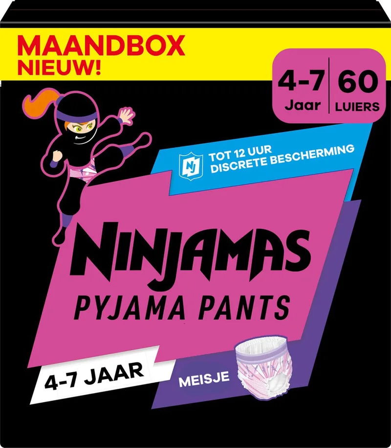 Ninjamas - Pyjama Pants Nacht - Meisje - 4/7 jaar - Maandbox - 60 luierbroekjes de Pampers – photo produit