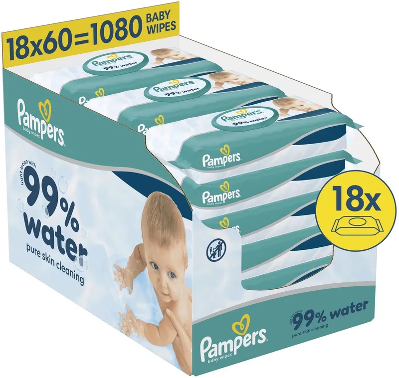 Pampers - 99% Water Babydoekjes - 18 x 60 = 1080 billendoekjes - Volume Deal van Pampers – productfoto