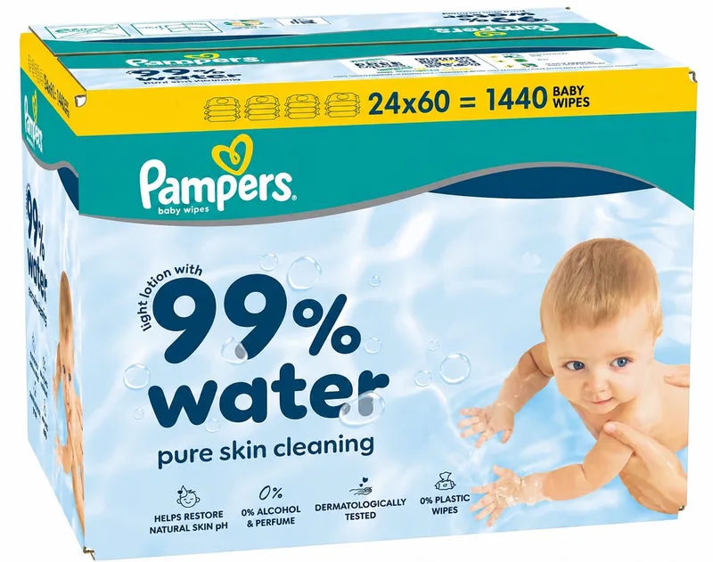 Pampers 99% Water Babydoekjes - 24 Verpakkingen Van 60 Doekjes = 1440 Billendoekjes van Pampers – productfoto