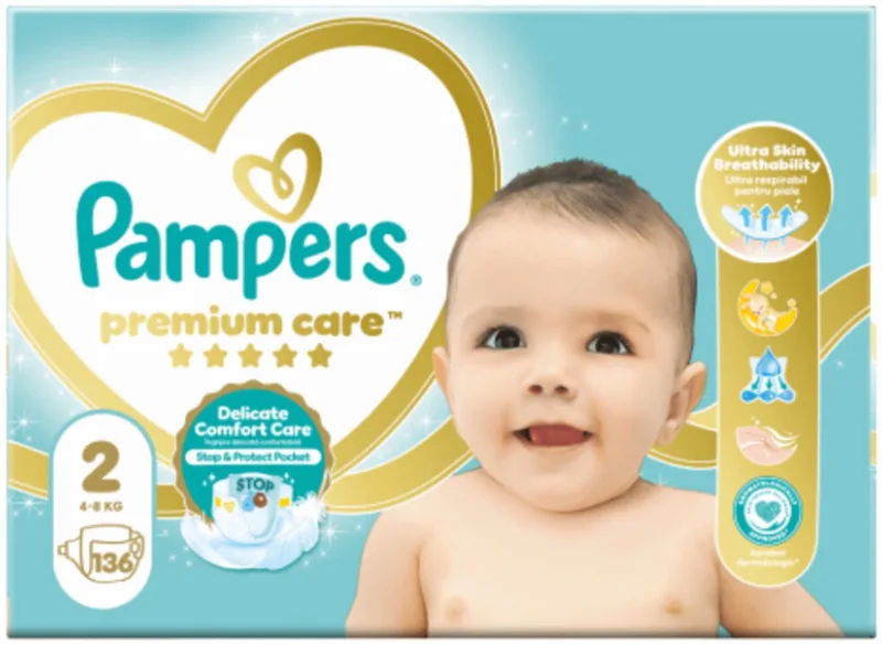 Premium Care Luiers Maat 2 (4-8kg) 136 stuks de Pampers – photo produit