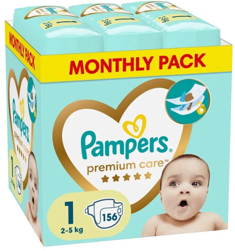 Premium Care - Maat 1 - Maandbox - 156 luiers - 2-5kg de Pampers – photo produit