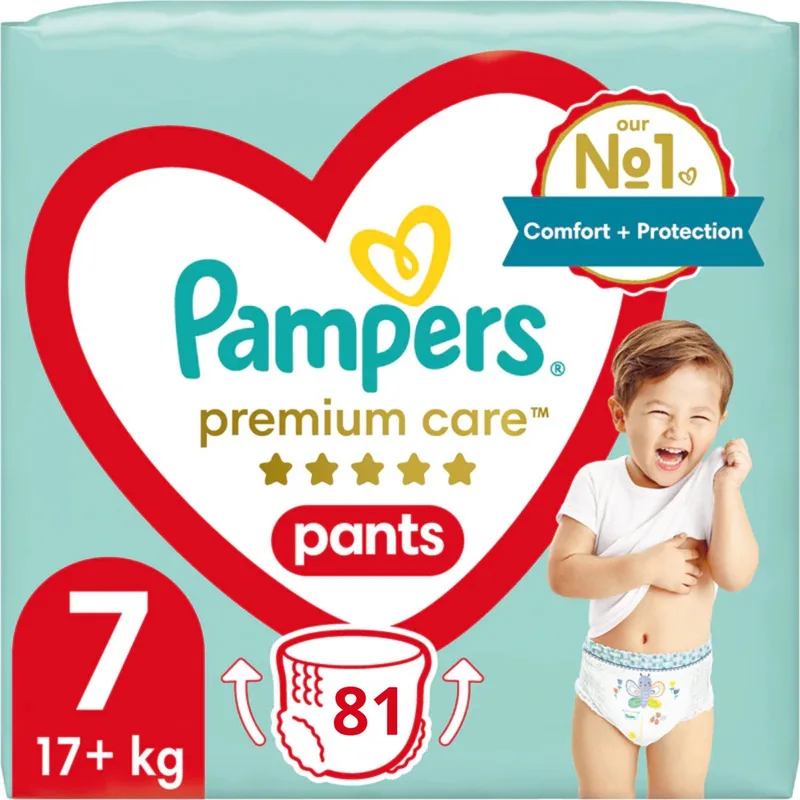 Premium Care Pants Size 7 – Wegwerpluiers – 27 Stuks – Voor Baby’s van 17+ kg by Pampers – product photo