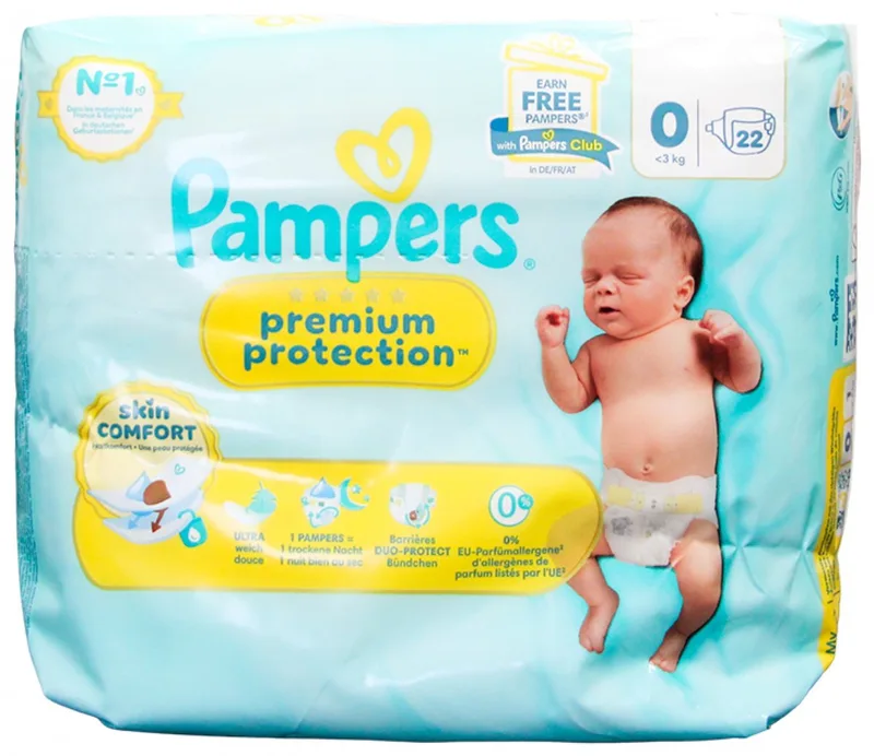 Premium Protection - 0 - tot 3 kilogram - 22 luiers de Pampers – photo produit