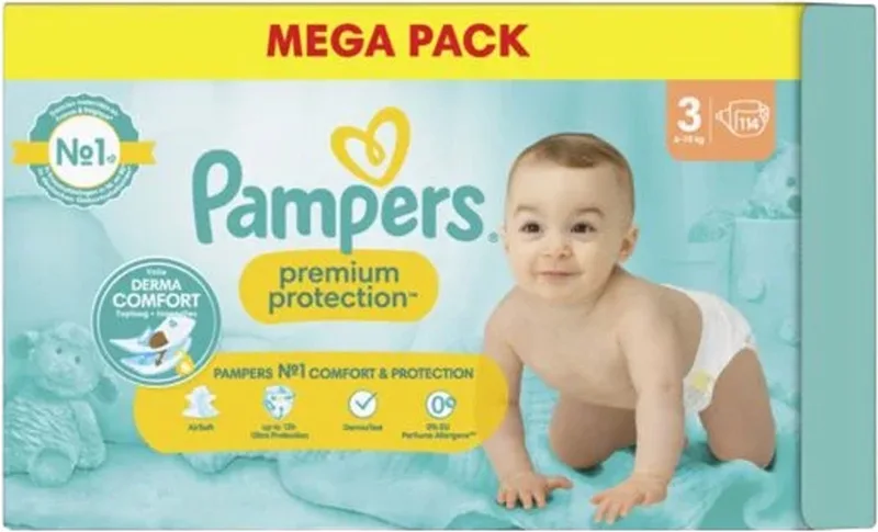 Premium Protection 114 Luiers Maat 3 (6-10 kg) de Pampers – photo produit