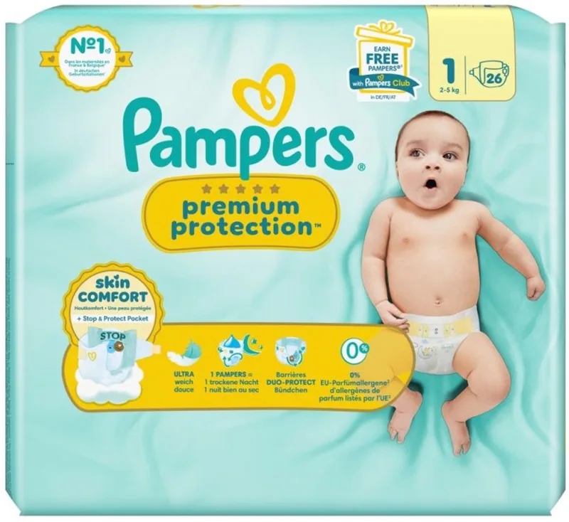 Premium Protection Baby Luiers Maat 1 | 5 x 26 stuks - 2kg t/m 5kg | Total 130 Baby Diapers Size | New Born Nr. 1 - 2 - 5kg de Pampers – photo produit