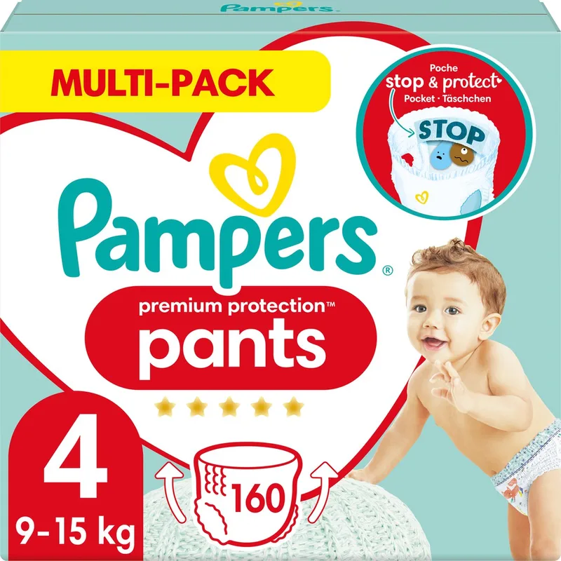 Premium Protection Luierbroekjes Maat 4 (9kg-15kg) - 160 Broekjes - Multi-Pack de Pampers – photo produit
