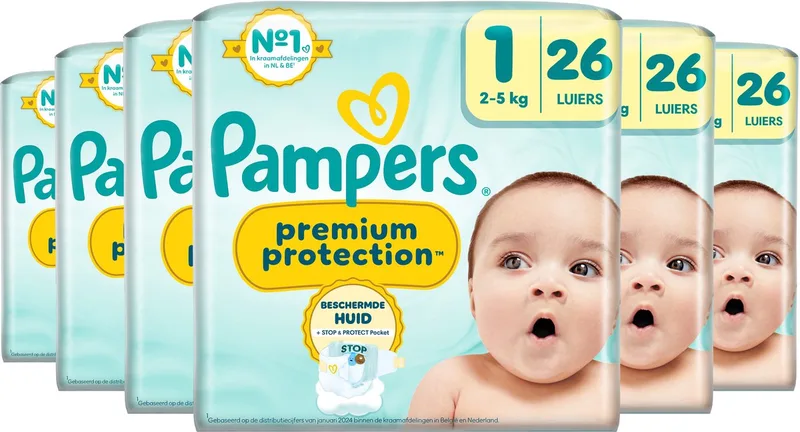 Premium Protection Maat 1 - 6 x 26 Luiers - 2kg-5kg van Pampers – productfoto