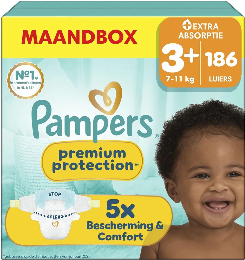 Premium Protection Maat 3+ - 186 Luiers - 7kg-11kg - Maandbox by Pampers – product photo