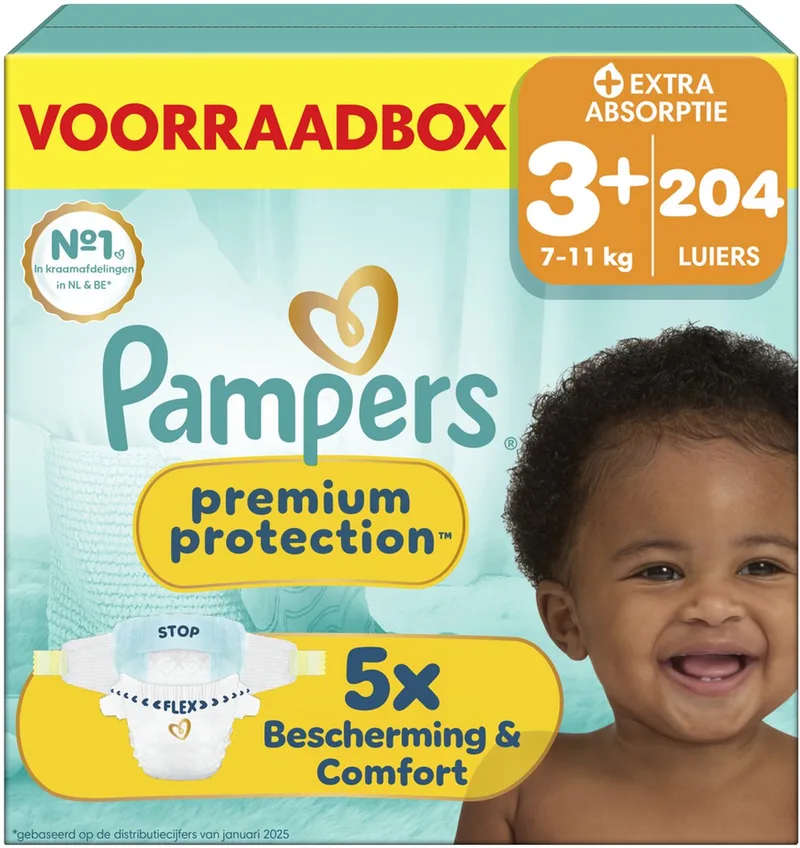 Premium Protection Maat 3+ - 204 Luiers - 7kg-11kg - Voorraadbox by Pampers – product photo