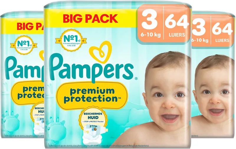 Premium Protection Maat 3 luiers - 3 x 64 stuks - 6kg tm 10kg by Pampers – product photo