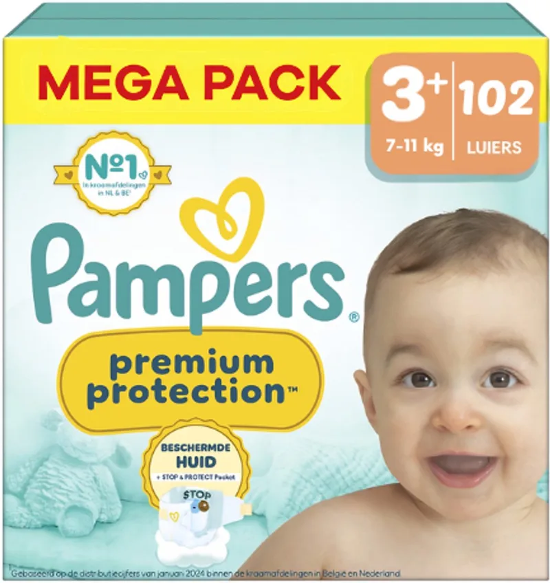 Premium Protection - Maat 3+ - Mega Pack - 102 luiers - 7/11KG by Pampers – product photo