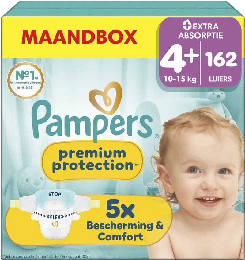 Premium Protection Maat 4+ - 162 Luiers - 10kg-15kg - Maandbox de Pampers – photo produit