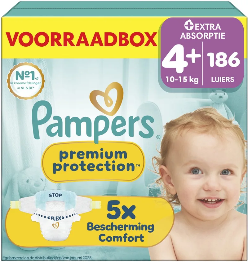 Premium Protection Maat 4+ - 186 Luiers - 10kg-15kg - Voorraadbox by Pampers – product photo