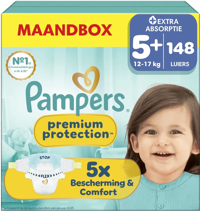 Premium Protection Maat 5+ - 148 Luiers - 12kg-17kg - Maandbox by Pampers – product photo
