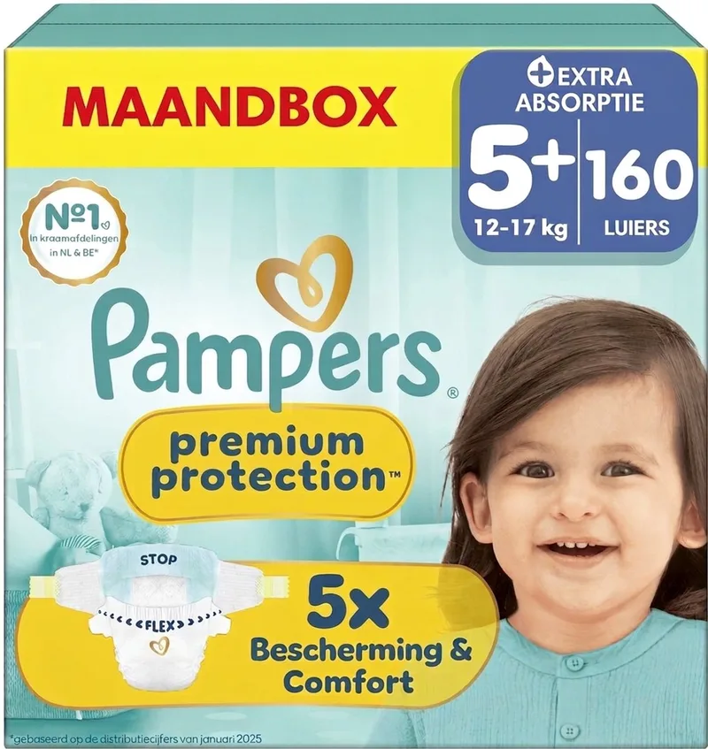 Premium Protection Maat 5+ - 160 Luiers - 12kg-17kg - Maandbox by Pampers – product photo