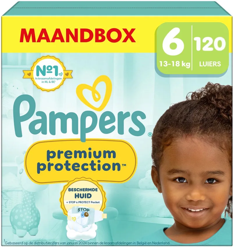Premium Protection - Maat 6 (13kg-18kg) - 120 Luiers - Maandbox by Pampers – product photo