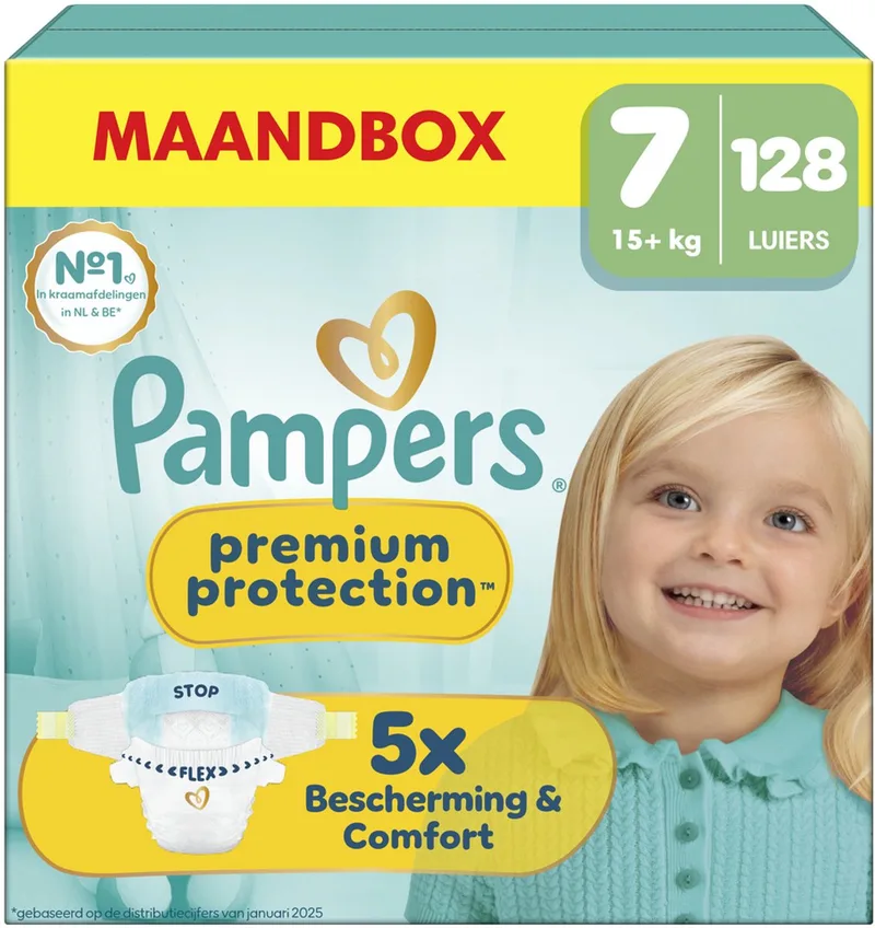 Premium Protection Maat 7 Maandbox - 128 Luiers - 15kg+ van Pampers – productfoto