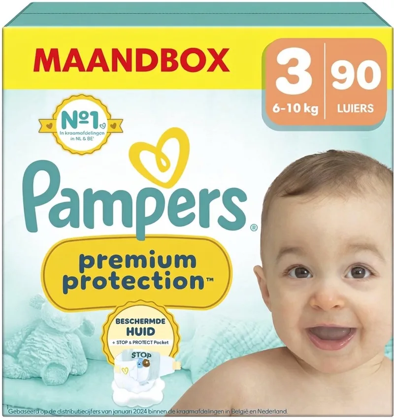 Premium Protection size 3 - 90 Luiers (3x30) de Pampers – photo produit