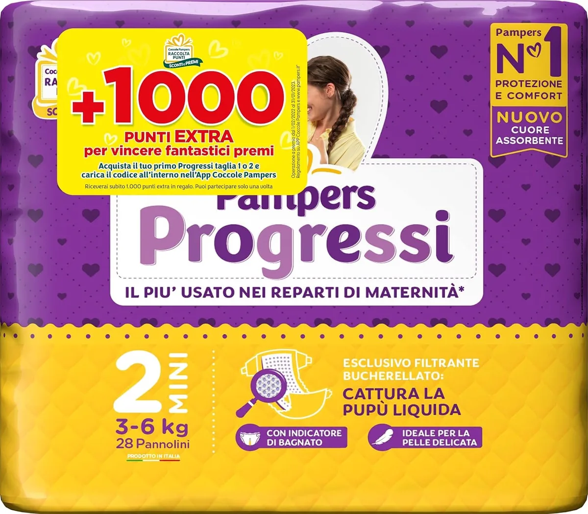 Progressi Maat 2 (3-6 kg) - 28 luiers voor pasgeborenen de Pampers – photo produit