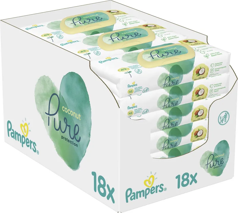 Pure Coconut Babydoekjes - 756 billendoekjes / wipes van Pampers – productfoto