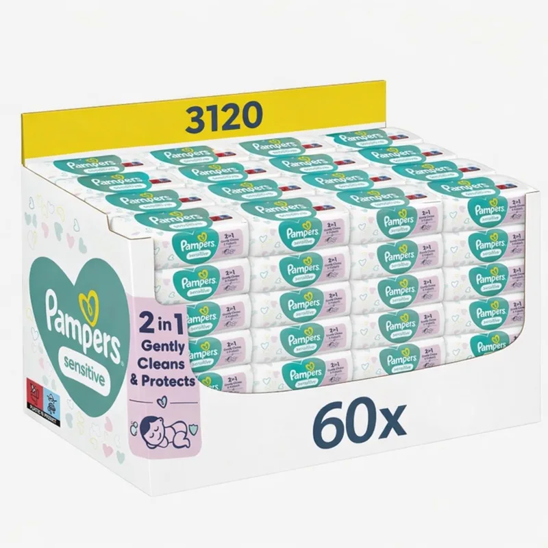 Sensitive Babydoekjes - 60 Verpakkingen a 52 Doekjes = 3120 Billendoekjes by Pampers – product photo