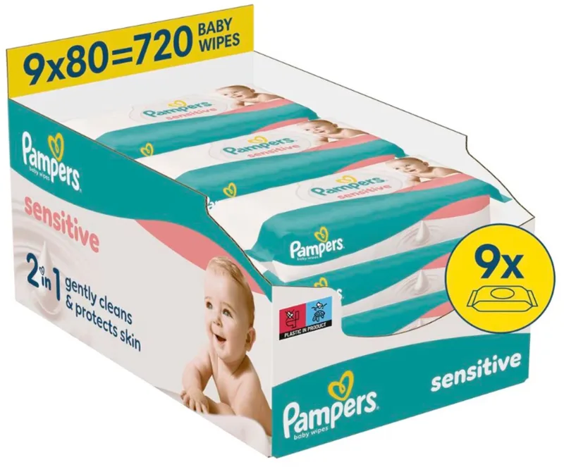 Sensitive Babydoekjes - 9 x 80 = 720 billendoekjes van Pampers – productfoto