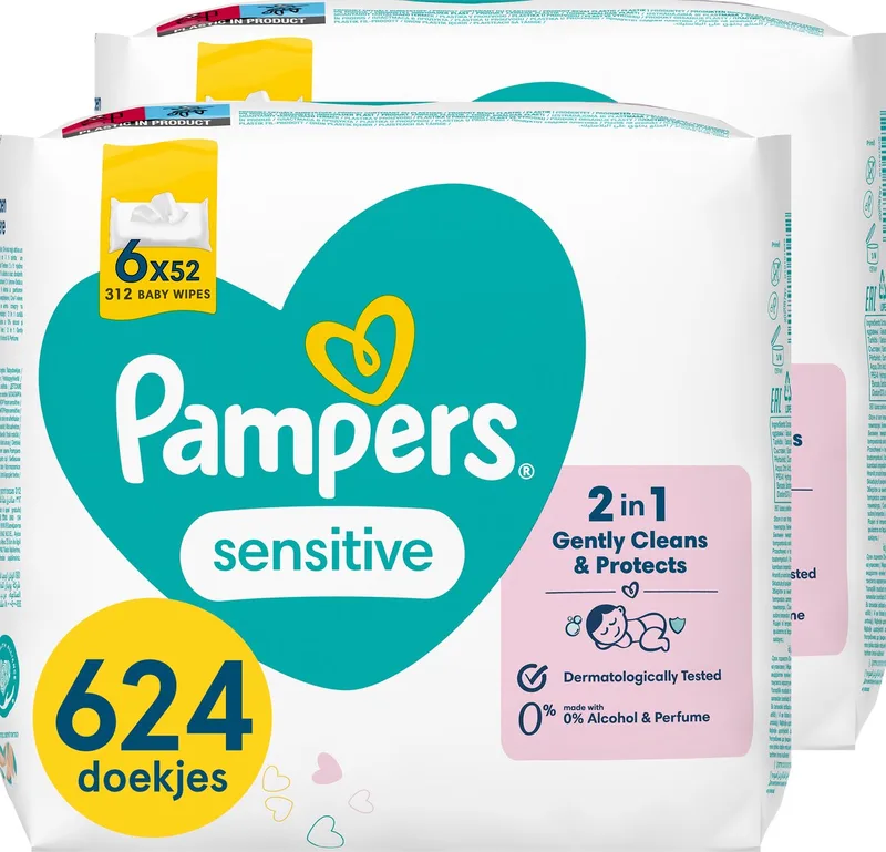 Sensitive Babydoekjes - Parfumvrij - 12 x 52 babydoekjes van Pampers – productfoto