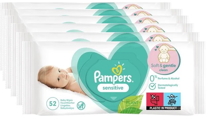 Sensitive - Billendoekjes - 312 doekjes - 6 x 52 van Pampers – productfoto