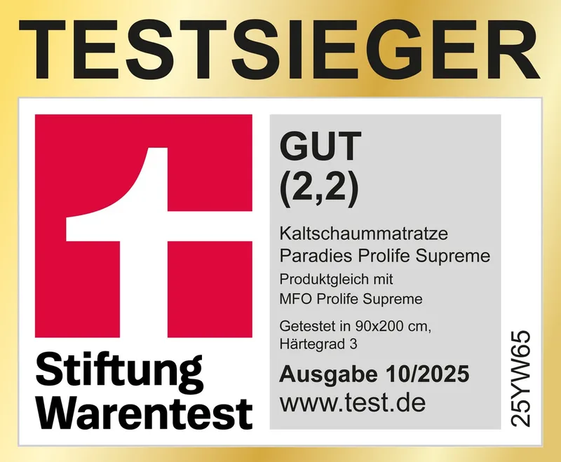 Kaltschaummatratze Paradies Prolife Supreme, Paradies, 22 cm hoch, Testsieger Stiftung Warentest fra Paradies – produktbillede 2 af 5