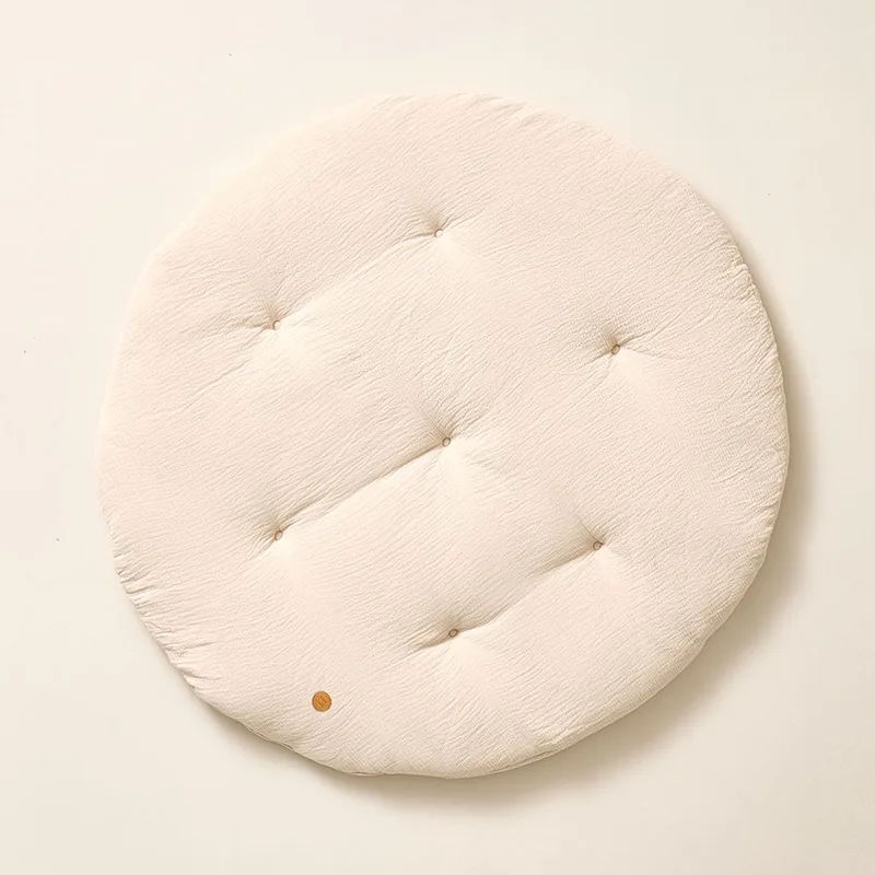 Speelmat baby - Speelkleed rond - 100% Biologisch mousseline katoen - Luxe en veilige plek voor ontwikkelingsactiviteiten - Gebruik in speeltenten of tipi-tenten - Ø 100 cm de Petite Amélie en Beige – photo produit
