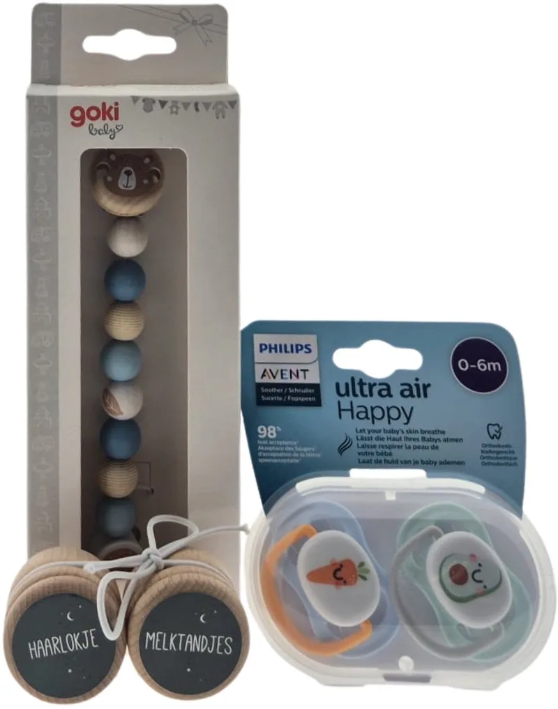 Kraamcadeauset met Fopspeen - Ketting - Haarlokje en Melktandjes doosjes – Luxe Cadeauset | Giftbox | Perfect Geschenk voor Iedereen van Philips Avent in Blauw – productfoto