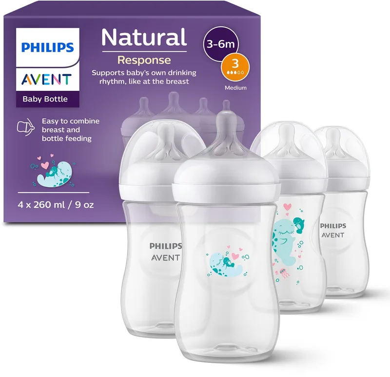 Natural Response 4 babyflessen – 260 ml – flow 3- zeehond – SCY903/61 de Philips Avent en Wit – photo produit