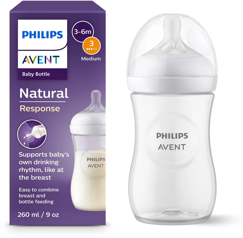 Natural Response - Babyfles - 1 stuk - 260ml- flow 3 - SCY903/01 by Philips Avent in Transparant, wit – product photo