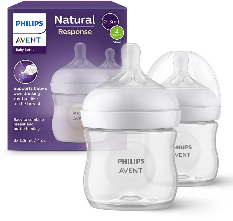 Natural Response babyfles 125ml – Flow 2 - 2 flessen - Newborn - SCY900/02 de Philips Avent en Transparant – photo produit