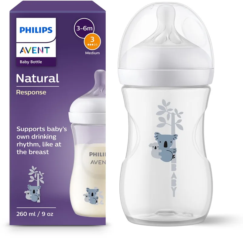 Natural Response babyfles – 260 ml – flow 3 – Koala – 1 fles - SCY903/67 de Philips Avent en Transparant koala – photo produit