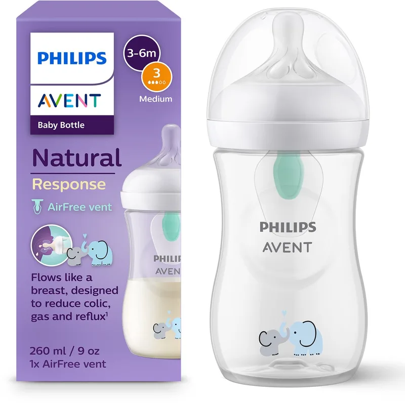 Natural Response babyfles 260 ml – Flow 3 - Olifant-1 fles - SCY673/81 by Philips Avent in Olifant – product photo