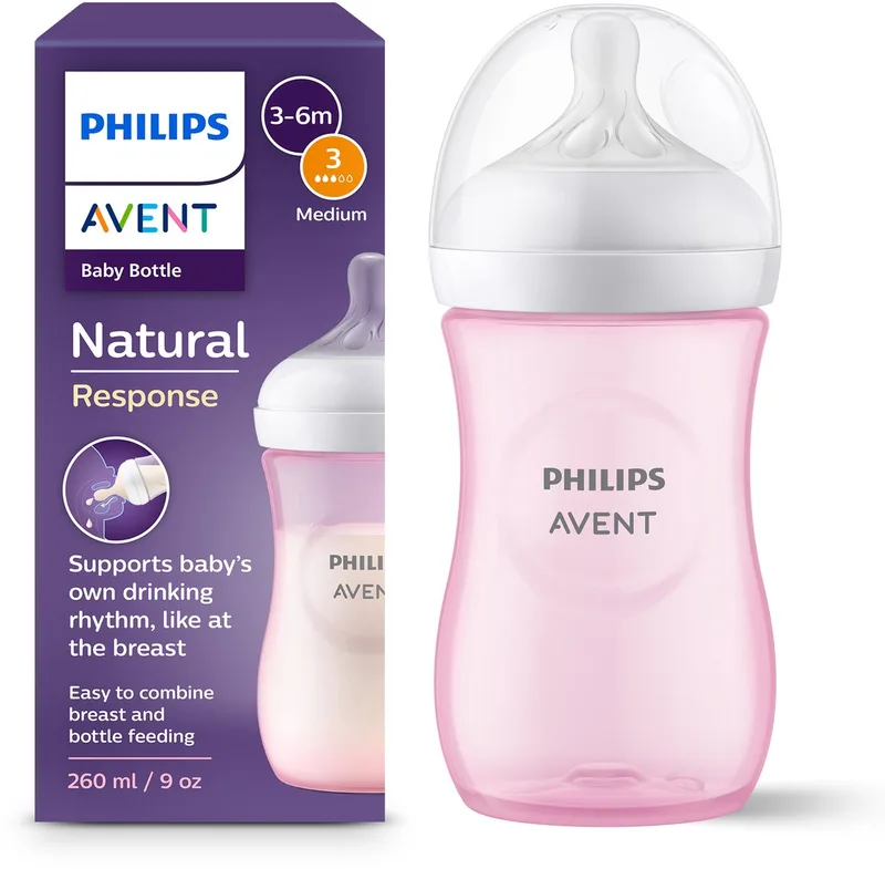 Natural Response Babyfles 260 ml – Flow 3 – Roze-1 fles - SCY903/11 by Philips Avent in Roze – product photo