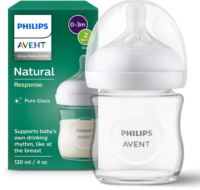 Natural Response Fles Glas - 120ml – Flow 2 – BPS vrij- 1 fles - Newborn - SCY930/01 de Philips Avent en Transparant – photo produit